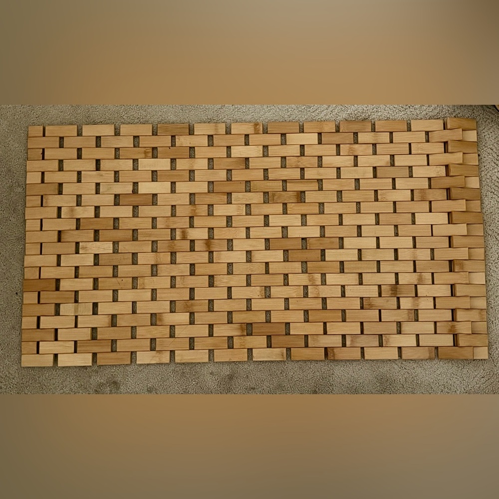 Natural Bamboo Shower Mat - Tan Wood Bath Rug
